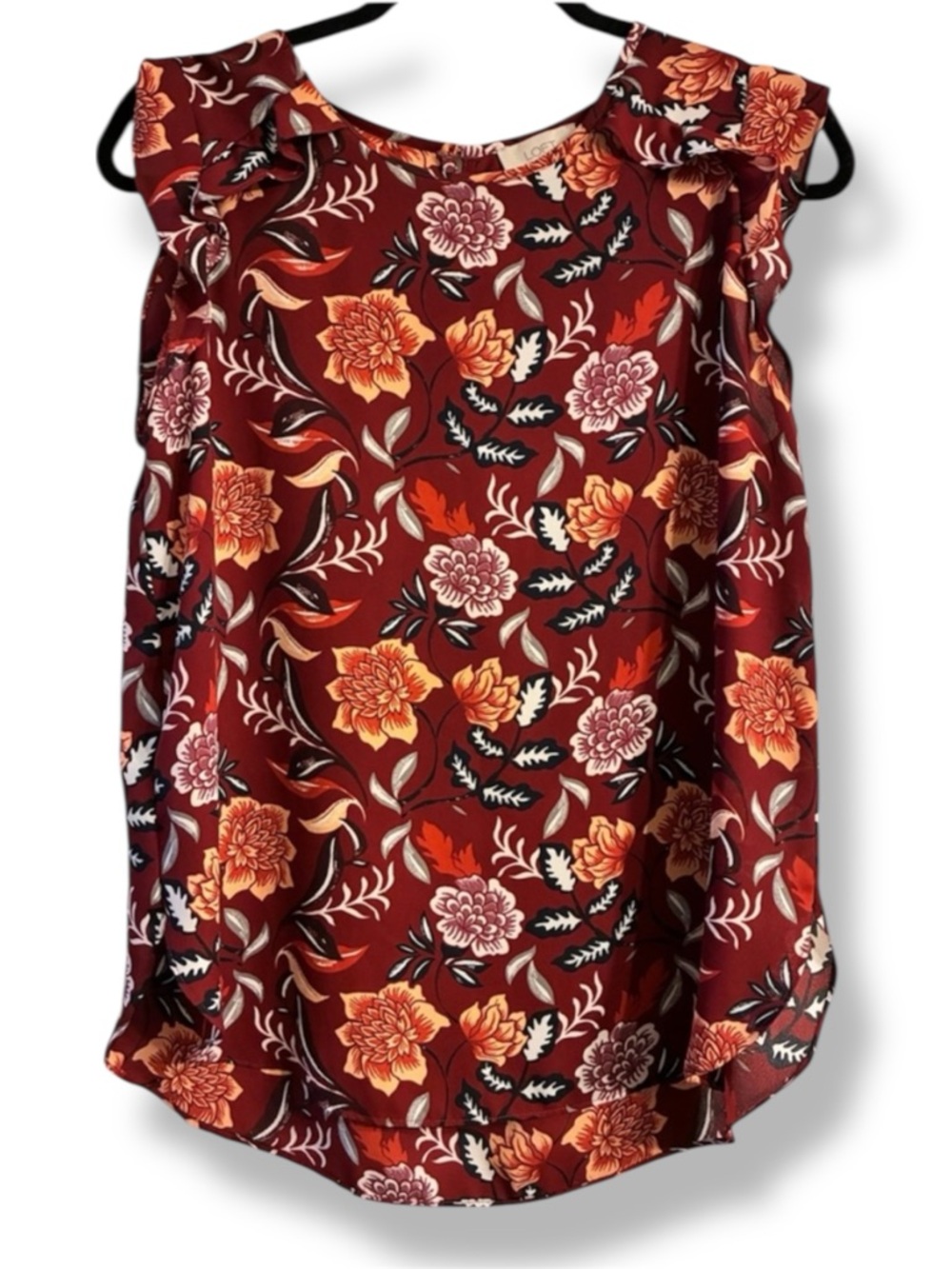 🍁 LOFT Outlet Burgundy Floral Sleeveless Blouse | Size S EUC